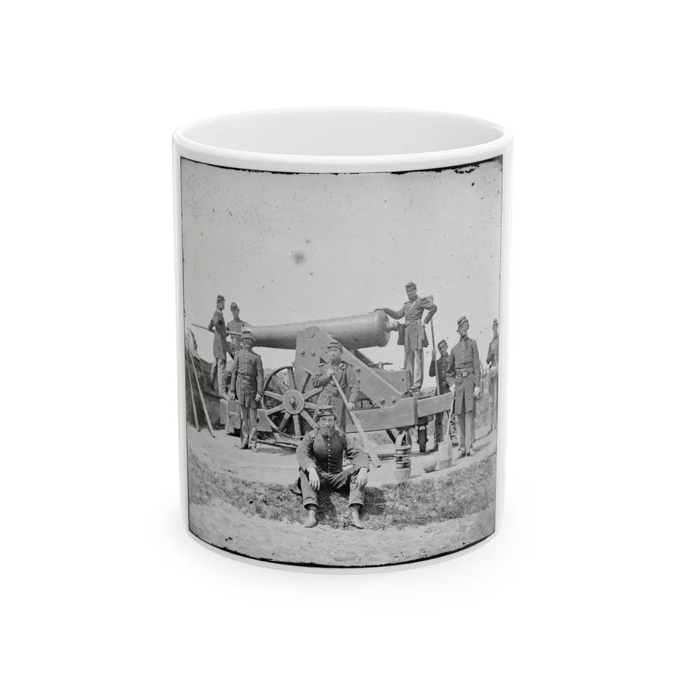 Arlington, Va. Soldiers With 24-Pdr. Siege Gun On Wooden Barbette Carriage At Fort Corcoran (U.S. Civil War) White Coffee Mug-11oz-Go Mug Yourself