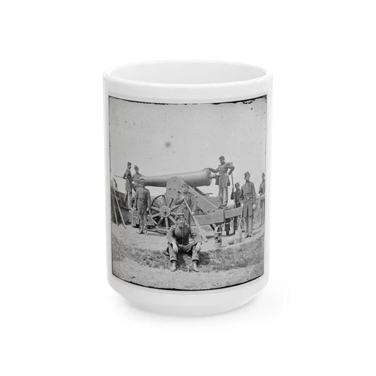 Arlington, Va. Soldiers With 24-Pdr. Siege Gun On Wooden Barbette Carriage At Fort Corcoran (U.S. Civil War) White Coffee Mug-15oz-Go Mug Yourself