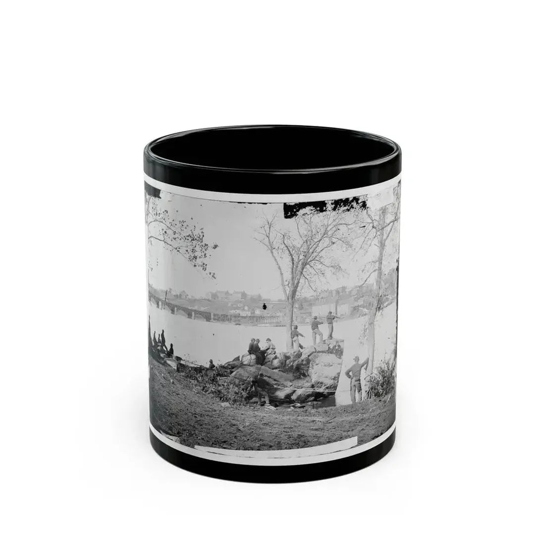 Arlington, Virginia. Georgetown Aqueduct From Virginia Side Of Potomac With Georgetown University In Background (U.S. Civil War) Black Coffee Mug 11oz - Go Mug Yourself