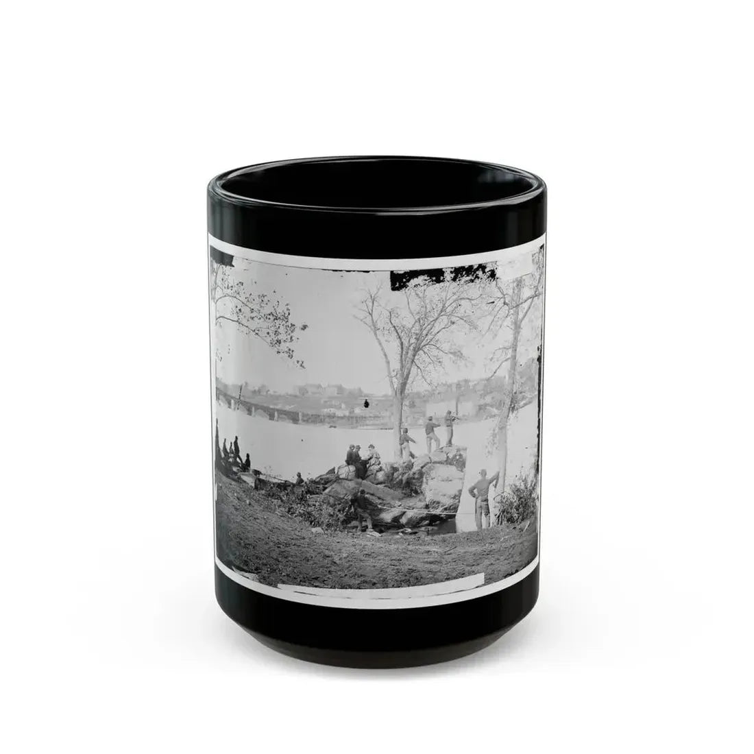 Arlington, Virginia. Georgetown Aqueduct From Virginia Side Of Potomac With Georgetown University In Background (U.S. Civil War) Black Coffee Mug 15oz - Go Mug Yourself