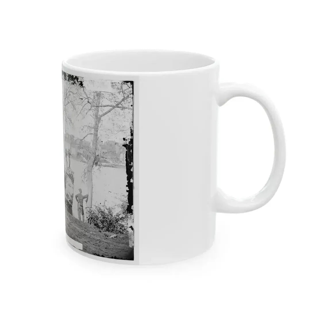 Arlington, Virginia. Georgetown Aqueduct From Virginia Side Of Potomac With Georgetown University In Background (U.S. Civil War) White Coffee Mug - Go Mug Yourself