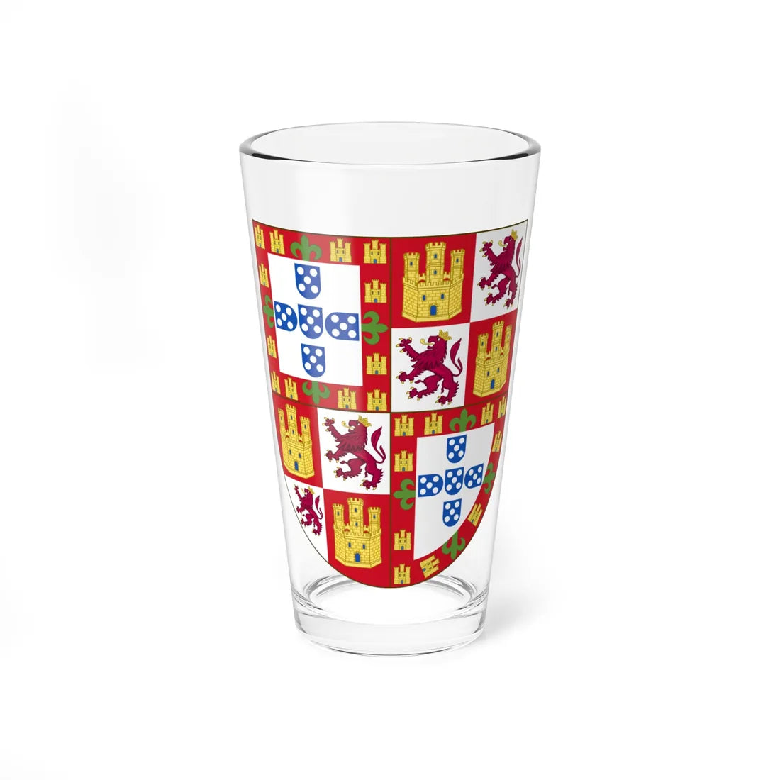 Arms of Afonso V of Portugal as claimant King of Castile (Portugal) (Coat of Arms) Pint Glass 16oz 16oz - Go Mug Yourself