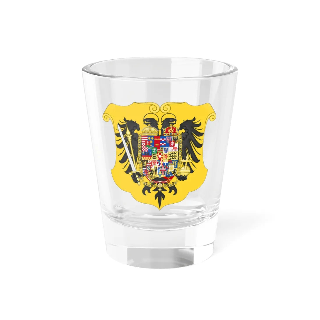 Arms of Leopold II and Francis II Holy Roman Emperors-Or shield variant (Spain) (Coat of Arms) Shot Glass 1.5oz 1.5oz - Go Mug Yourself