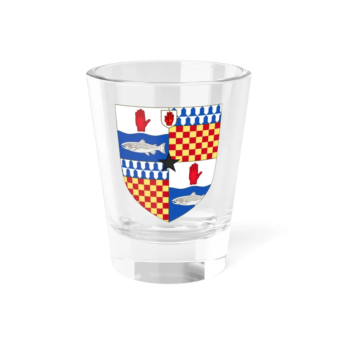 Arms of ONeill Baron Rathcavan (Ireland) (Coat of Arms) Shot Glass 1.5oz 1.5oz - Go Mug Yourself