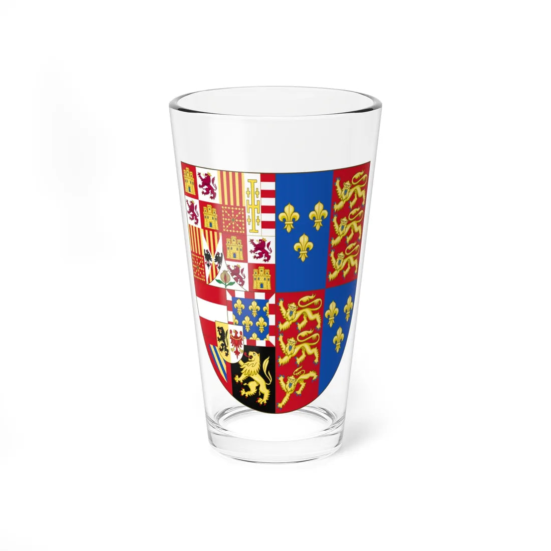 Arms of Philip II of Spain English King Consort-Spanish Variant 1556-1558 (Spain) (Coat of Arms) Pint Glass 16oz 16oz - Go Mug Yourself