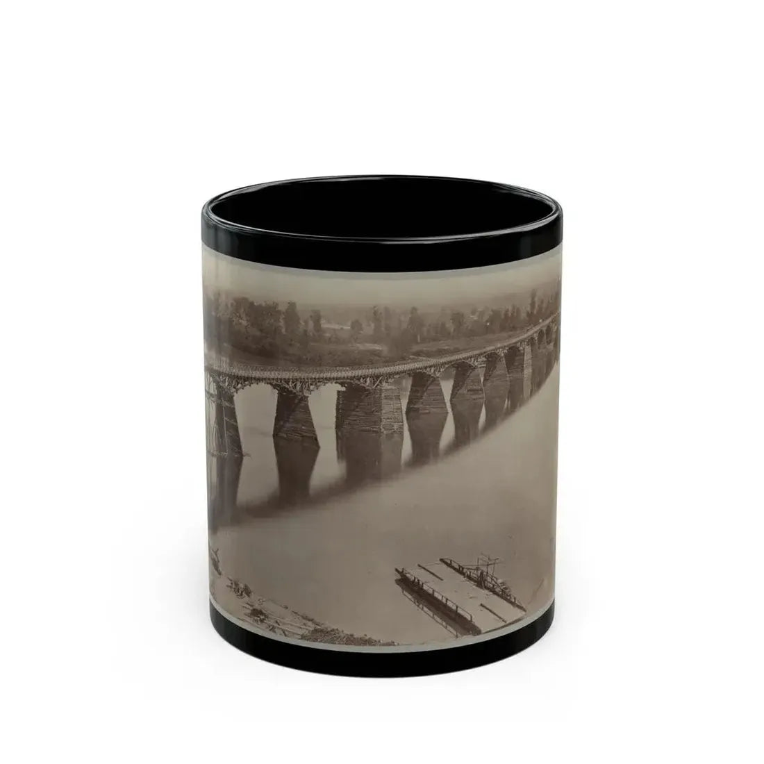 Army Bridge Across The Tennessee River At Chattanooga, L8121 (U.S. Civil War) Black Coffee Mug 11oz - Go Mug Yourself