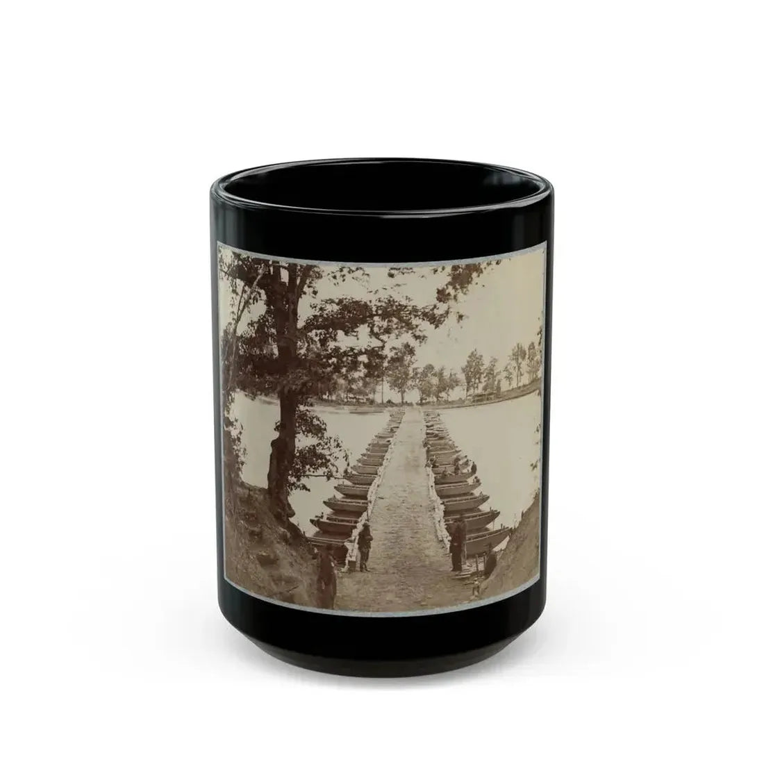 Army Of The James, Pontoon Bridges Across James River At Deep Bottom And Varina 002 (1) (U.S. Civil War) Black Coffee Mug - Go Mug Yourself