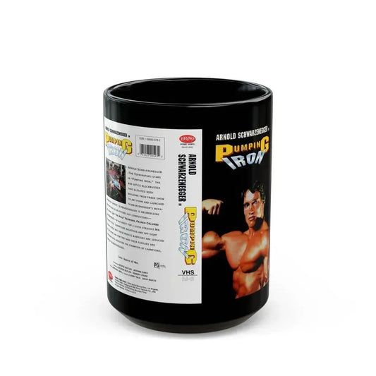 ARNOLD SCHWARZENEGGER IN PUMPING IRON RHINO HOME VIDEO (VHS COVER) - Black Coffee Mug 15oz - Go Mug Yourself