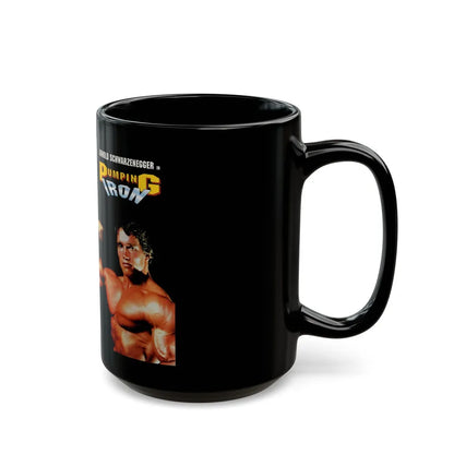 ARNOLD SCHWARZENEGGER IN PUMPING IRON RHINO HOME VIDEO (VHS COVER) - Black Coffee Mug-Go Mug Yourself