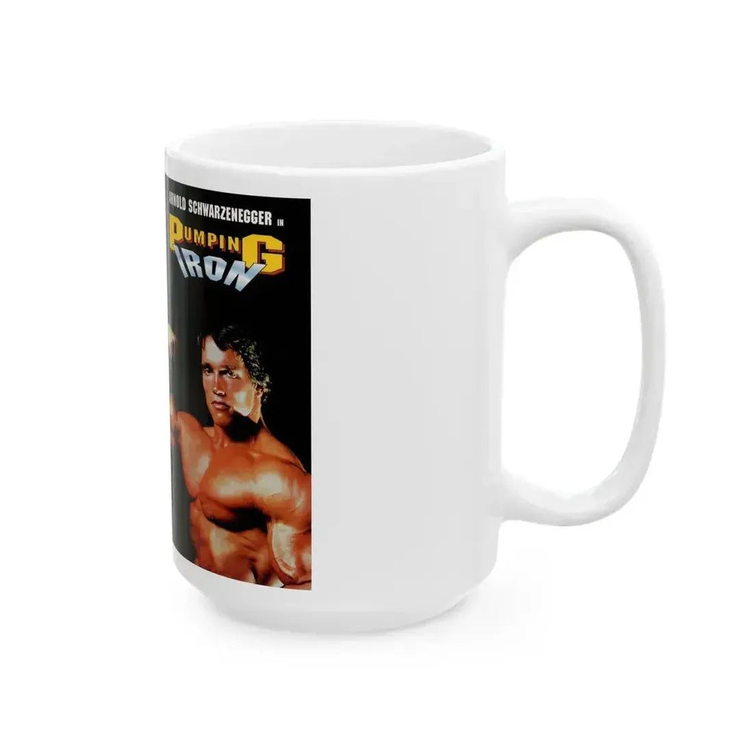 ARNOLD SCHWARZENEGGER IN PUMPING IRON RHINO HOME VIDEO (VHS COVER) - White Coffee Mug - Go Mug Yourself