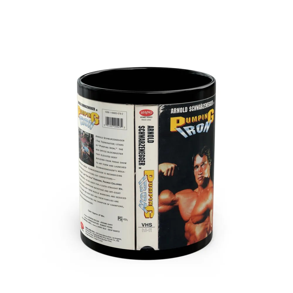 ARNOLD SCHWARZENEGGER IN PUMPING IRON (VHS COVER) - Black Coffee Mug-11oz-Go Mug Yourself