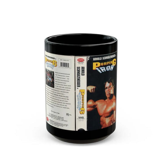 ARNOLD SCHWARZENEGGER IN PUMPING IRON (VHS COVER) - Black Coffee Mug-15oz-Go Mug Yourself