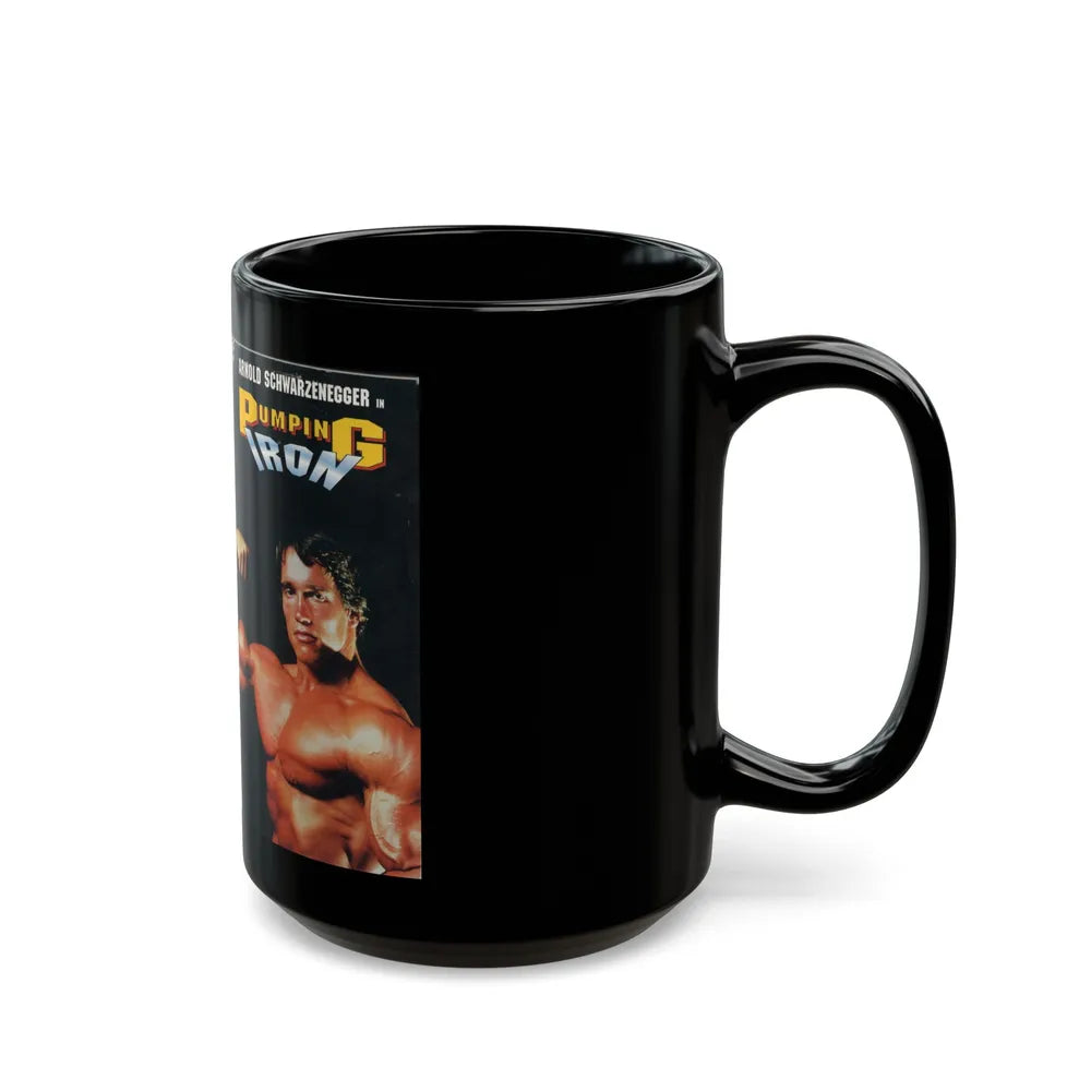 ARNOLD SCHWARZENEGGER IN PUMPING IRON (VHS COVER) - Black Coffee Mug-Go Mug Yourself