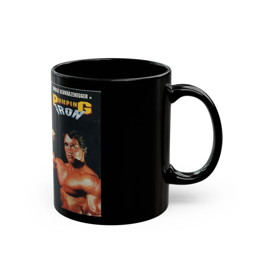 ARNOLD SCHWARZENEGGER IN PUMPING IRON (VHS COVER) - Black Coffee Mug-Go Mug Yourself