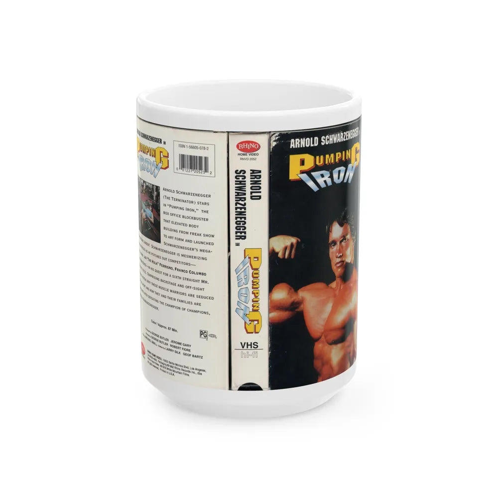 ARNOLD SCHWARZENEGGER IN PUMPING IRON (VHS COVER) - White Coffee Mug-15oz-Go Mug Yourself