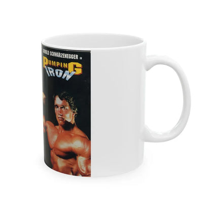 ARNOLD SCHWARZENEGGER IN PUMPING IRON (VHS COVER) - White Coffee Mug-Go Mug Yourself