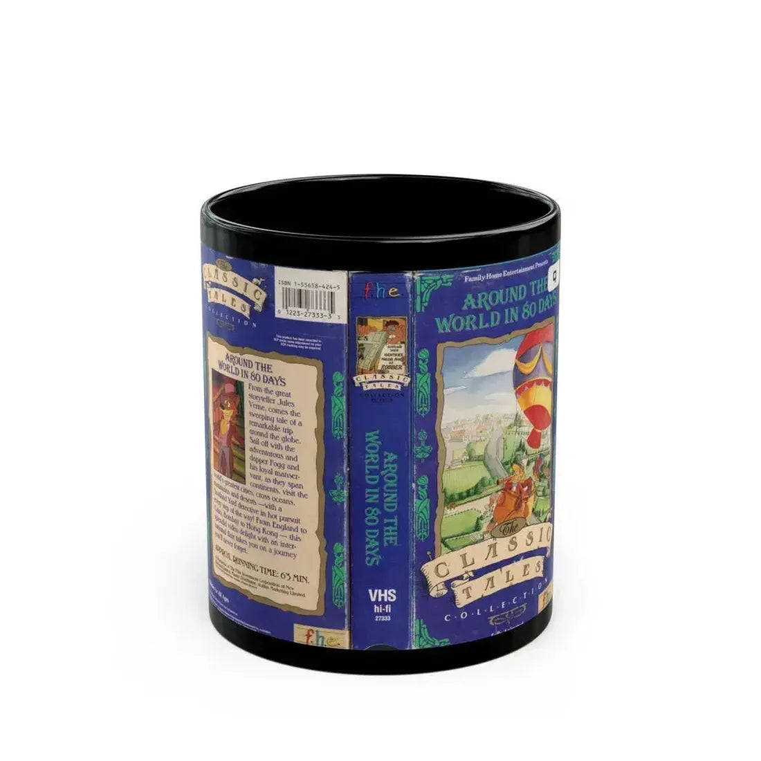 AROUND THE WORLD IN 80 DAYS CARTOON CLASSIC TALES COLLECTION FAMILY HOME ENTERTAINMENT FHE (VHS COVER) - Black Coffee Mug 11oz - Go Mug Yourself