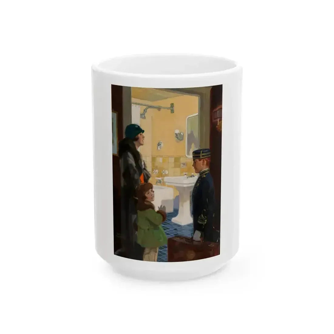 Arriving at the Hotel - White Coffee Mug 15oz - Go Mug Yourself