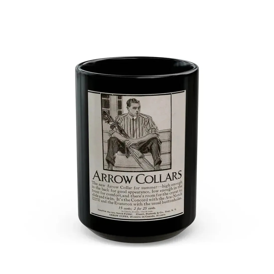 Arrow Collars Magazine Ad, Life magazine, March 24, 1910 - Black Coffee Mug 15oz - Go Mug Yourself