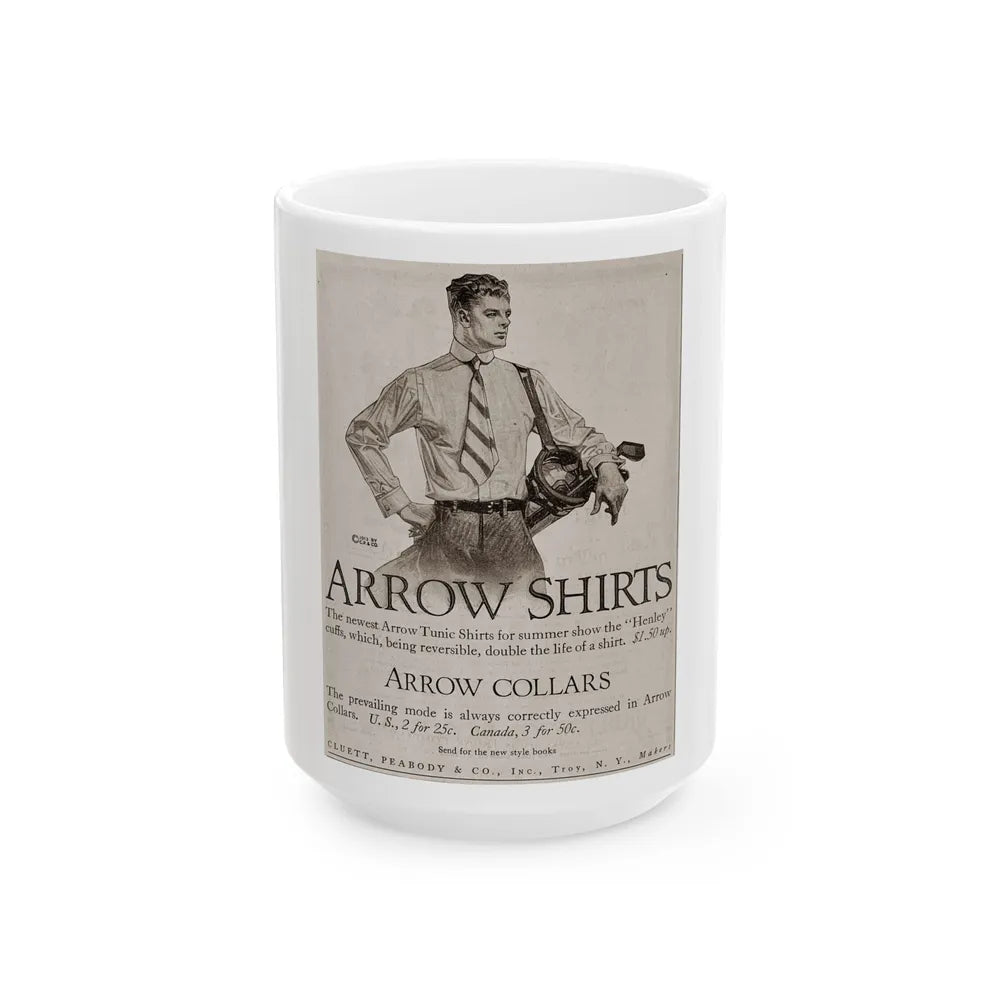 Arrow Collars Magazine Ad, The Saturday Evening Post, June 7, 1913 - White Coffee Mug-15oz-Go Mug Yourself