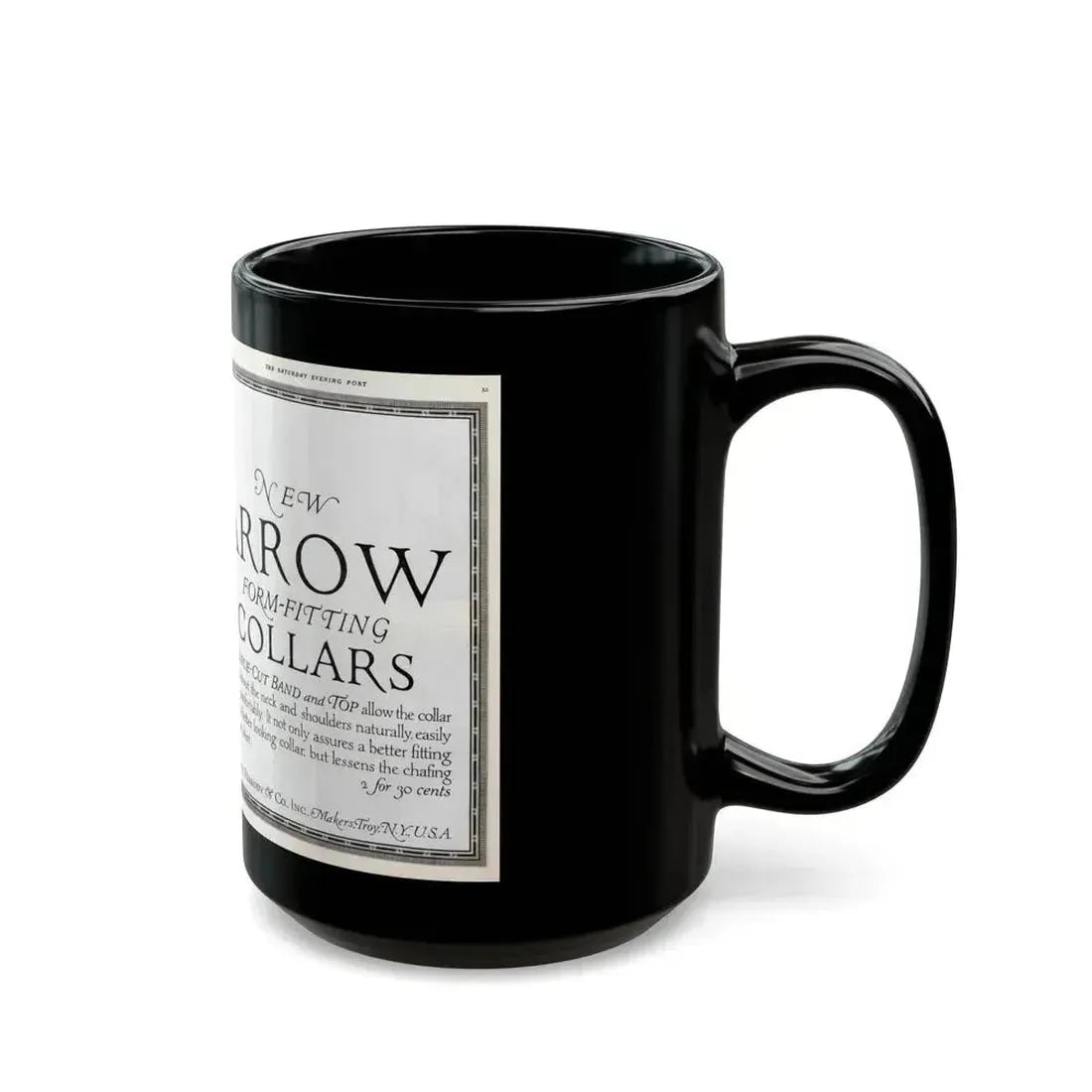 Arrow Collars Magazine Ad, The Saturday Evening Post, June 9, 1917 - Black Coffee Mug - Go Mug Yourself