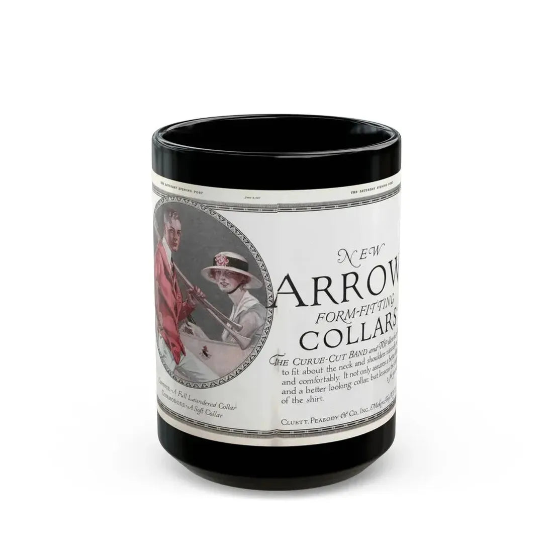 Arrow Collars Magazine Ad, The Saturday Evening Post, June 9, 1917 - Black Coffee Mug - Go Mug Yourself
