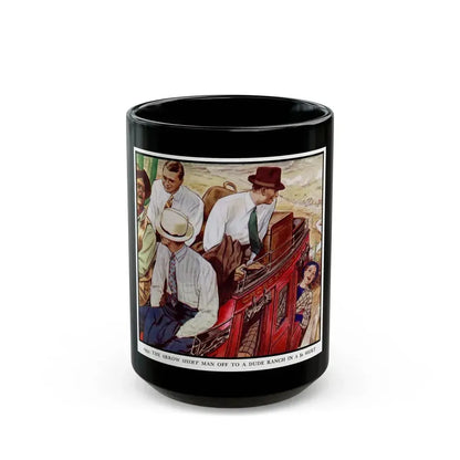 Arrow Shirt Heading To The Dude Ranch, 1934 - Black Coffee Mug 15oz - Go Mug Yourself