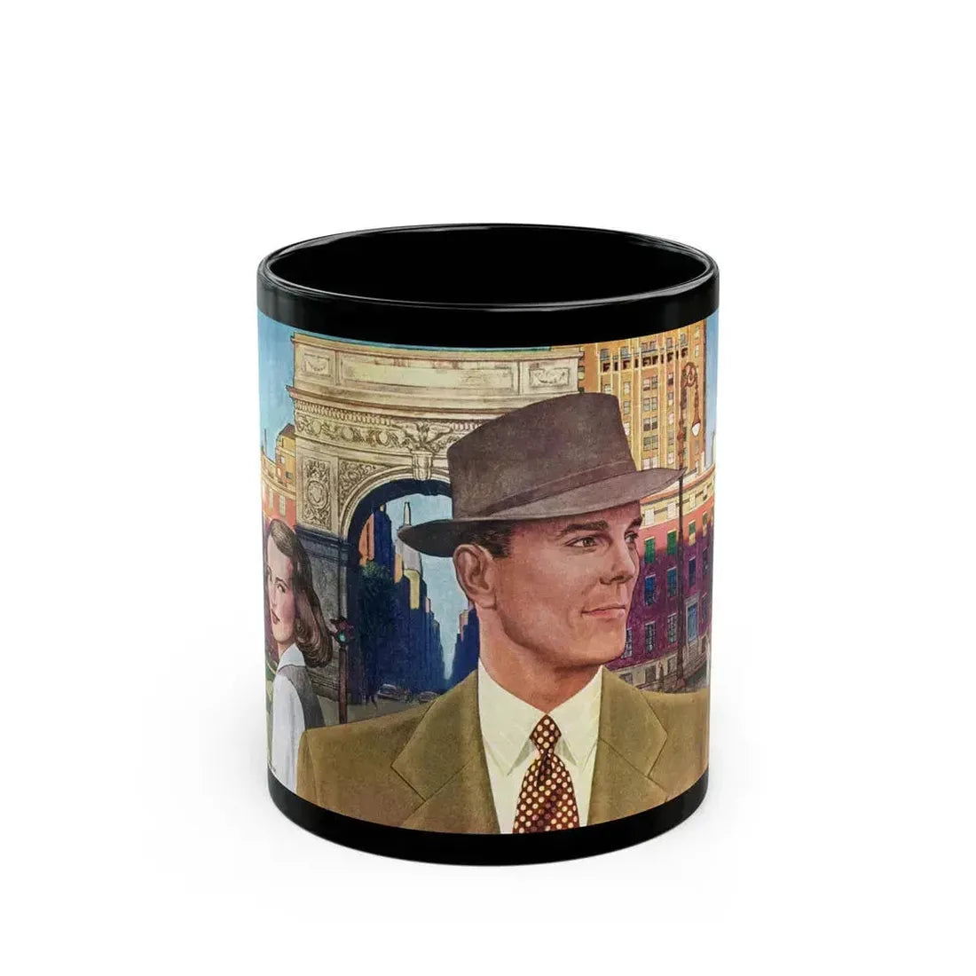 Arrow Shirts advertisement, 1948 - Black Coffee Mug 11oz - Go Mug Yourself