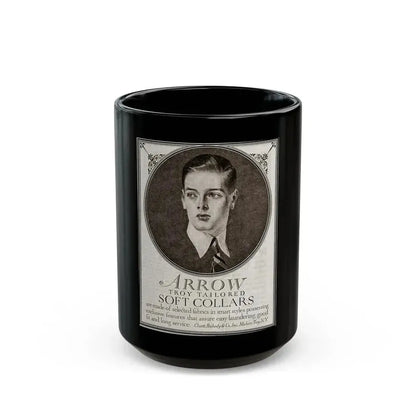 Arrow Troy Tailored Soft Collars ad, The Saturday Evening Post, July 26, 1919 - Black Coffee Mug 15oz - Go Mug Yourself
