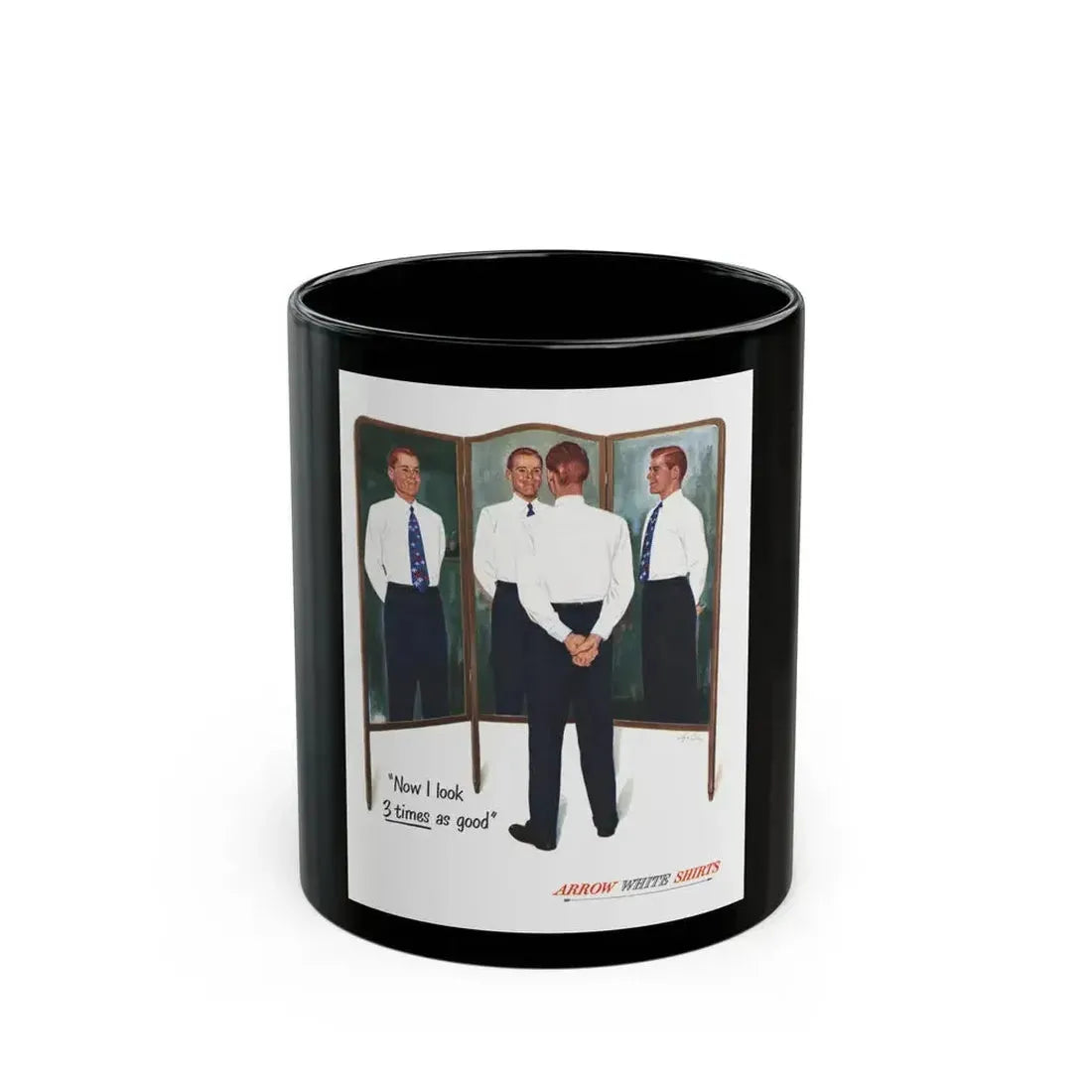 Arrow White Shirt ad, Collier's, March 4, 1950 - Black Coffee Mug 11oz - Go Mug Yourself