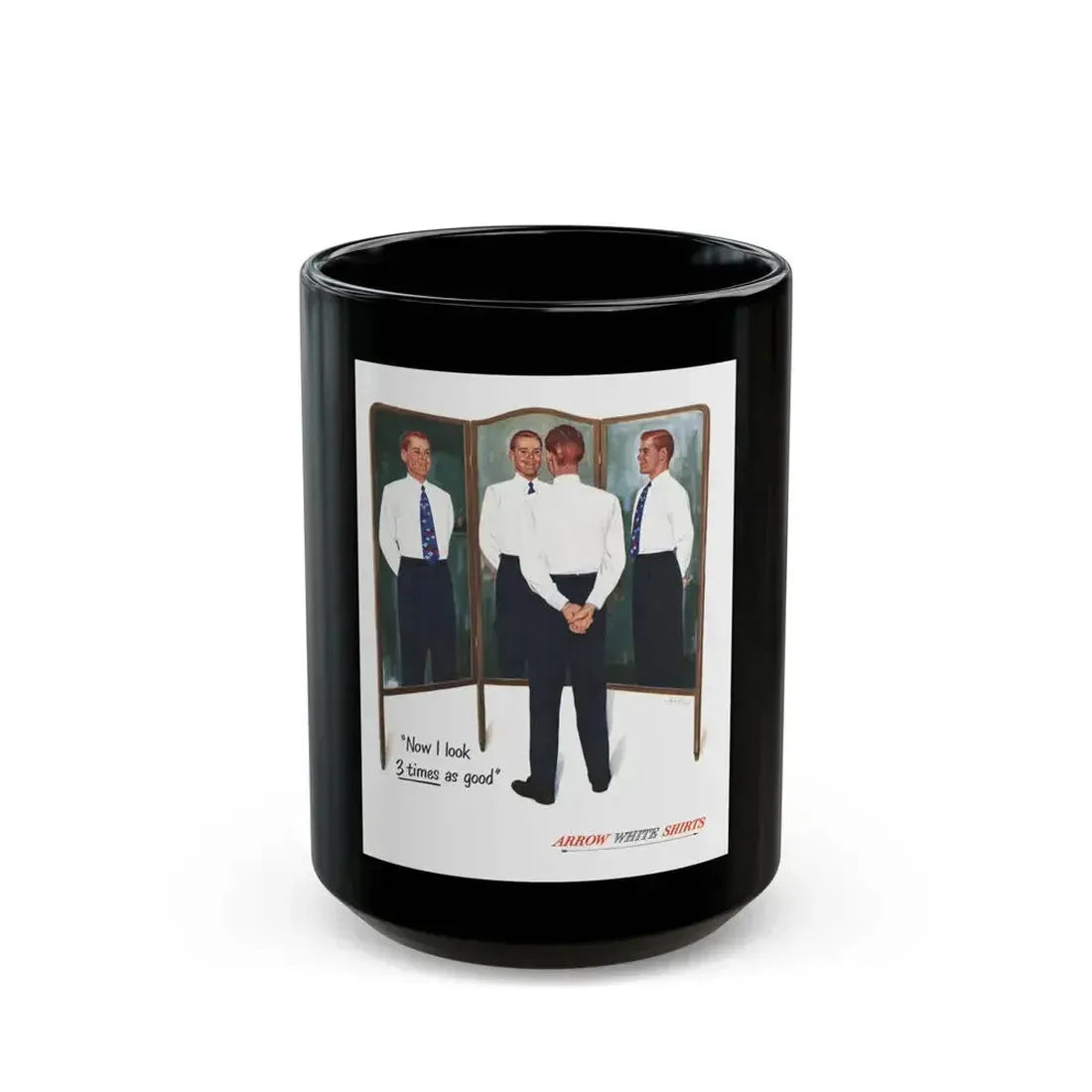 Arrow White Shirt ad, Collier's, March 4, 1950 - Black Coffee Mug 15oz - Go Mug Yourself