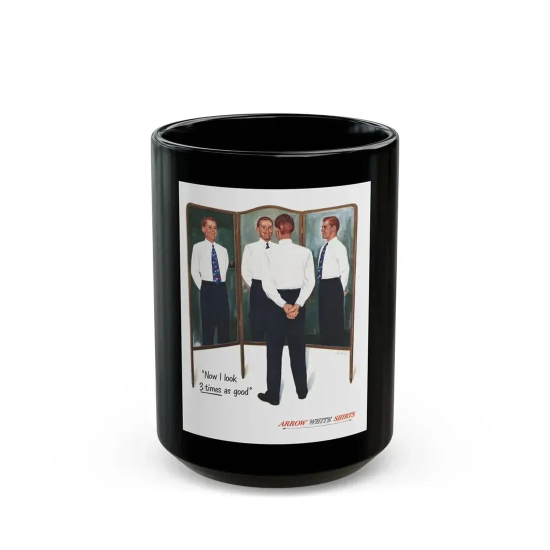 Arrow White Shirt ad, Collier's, March 4, 1950 - Black Coffee Mug - Go Mug Yourself