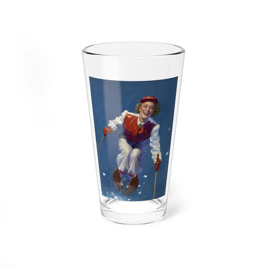 Art Deco Era Woman Skier, magazine cover, circa 1933-1938 (Magazine Illustration) Pint Glass 16oz-16oz-Go Mug Yourself