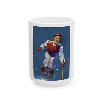 Art Deco Era Woman Skier, magazine cover, circa 1933-1938 - White Coffee Mug-15oz-Go Mug Yourself