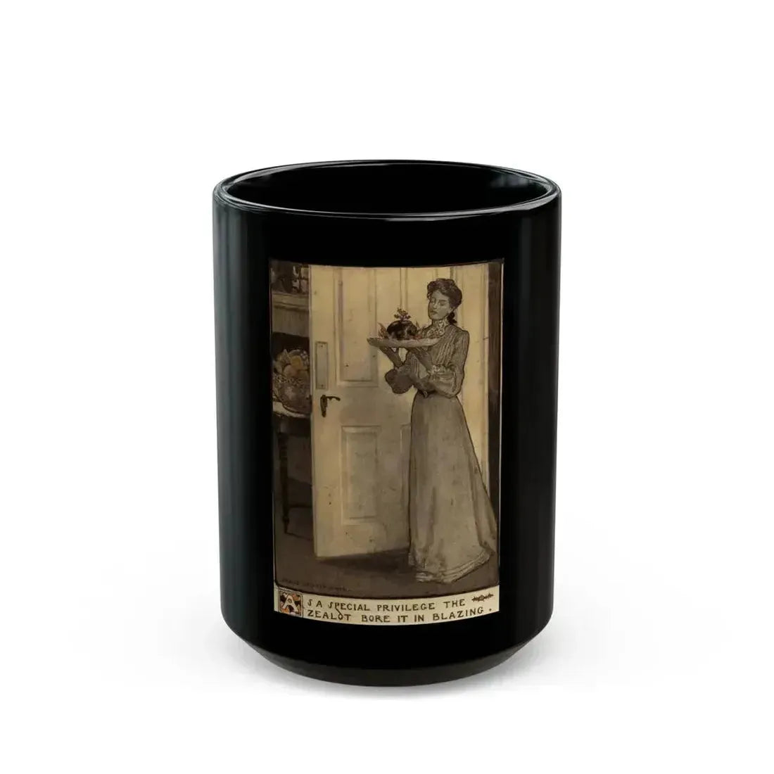 As a Special Privilege the Zealot Bore it in Blazing, Scribner's Magazine illustration, November 1911, 1903 - Black Coffee Mug 15oz - Go Mug Yourself