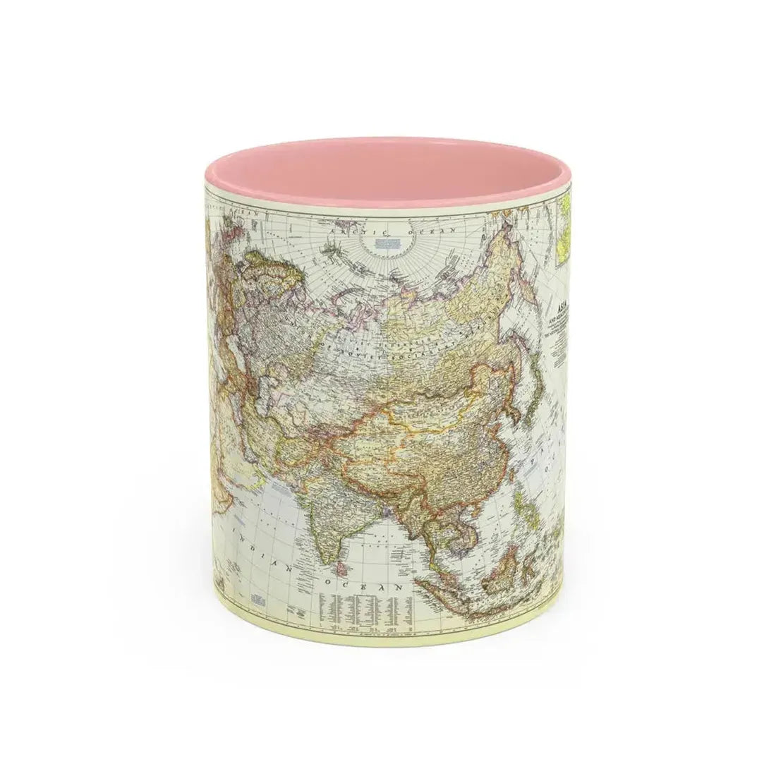 Asia and Adjacent Areas (1951) (Map) Accent Coffee Mug 11oz Pink - Go Mug Yourself