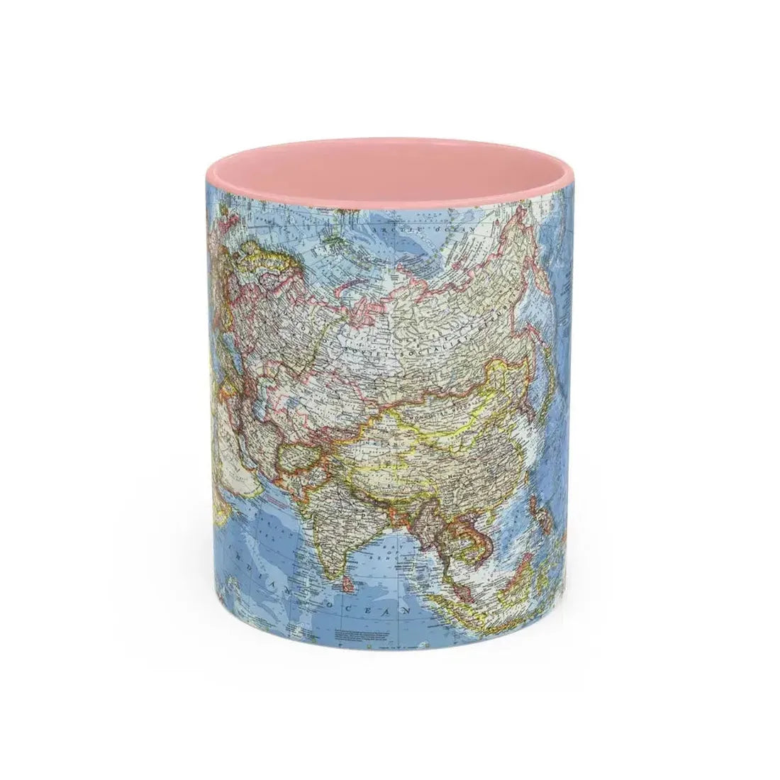 Asia and Adjacent Areas (1959) (Map) Accent Coffee Mug 11oz Pink - Go Mug Yourself