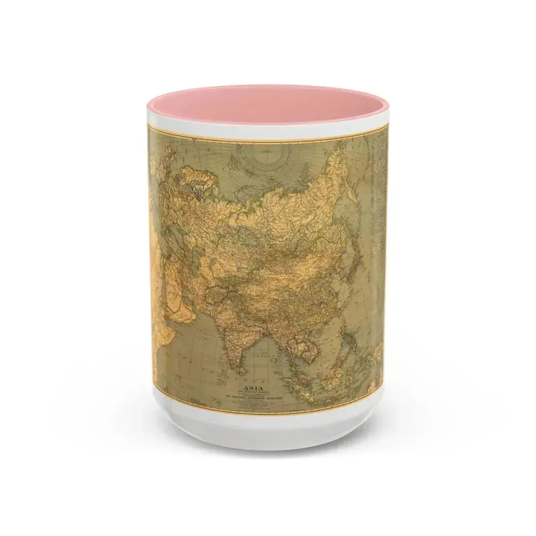 Asia and Adjacent Regions (1933) (Map) Accent Coffee Mug 15oz Pink - Go Mug Yourself