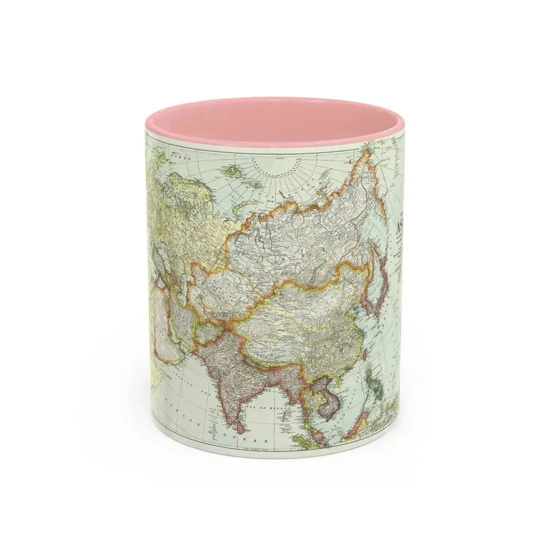 Asia and Adjoining Europe (1921) (Map) Accent Coffee Mug 11oz Pink - Go Mug Yourself