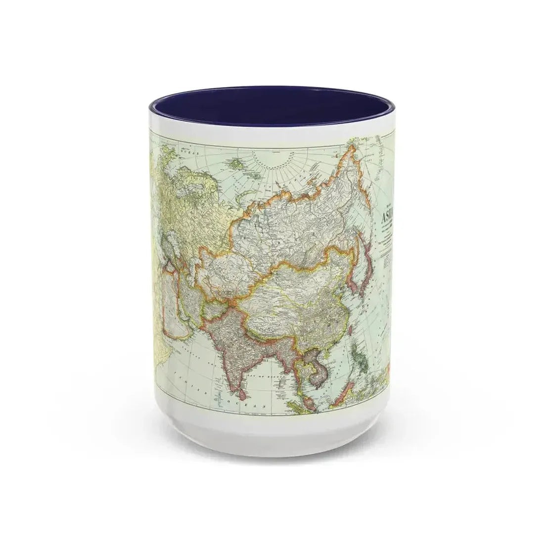 Asia and Adjoining Europe (1921) (Map) Accent Coffee Mug 15oz Navy - Go Mug Yourself