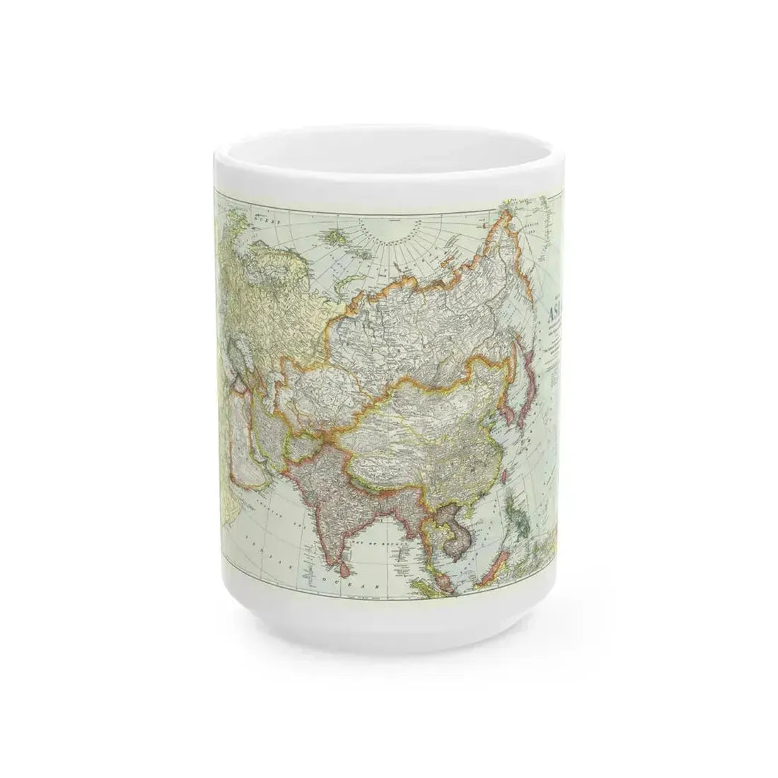 Asia and Adjoining Europe (1921) (Map) White Coffee Mug 15oz - Go Mug Yourself