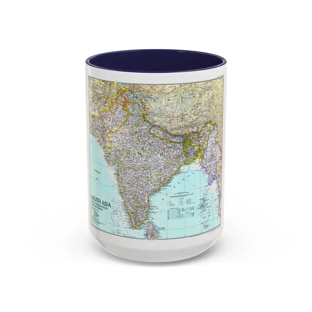 Asia - South with Afghanistan and Myanmar (1997) (Map) Accent Coffee Mug 15oz Navy - Go Mug Yourself
