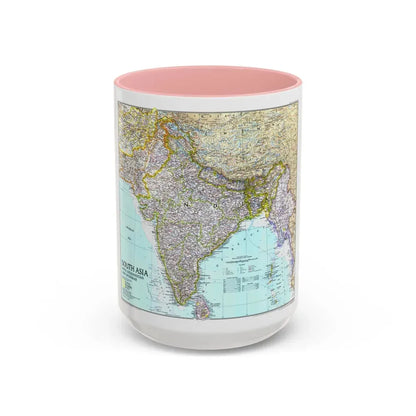 Asia - South with Afghanistan and Myanmar (1997) (Map) Accent Coffee Mug 15oz Pink - Go Mug Yourself