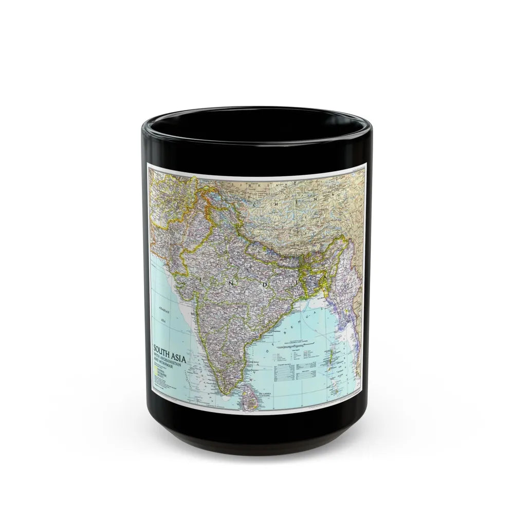 Asia - South with Afghanistan and Myanmar (1997) (Map) Black Coffee Mug-15oz-Go Mug Yourself