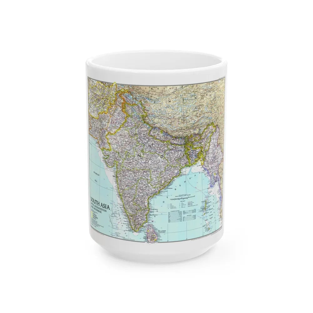 Asia - South with Afghanistan and Myanmar (1997) (Map) White Coffee Mug-15oz-Go Mug Yourself