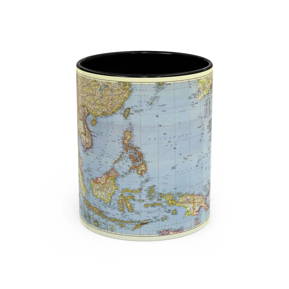 Asia - Southeast (1944) (Map) Accent Coffee Mug-11oz-Black-Go Mug Yourself