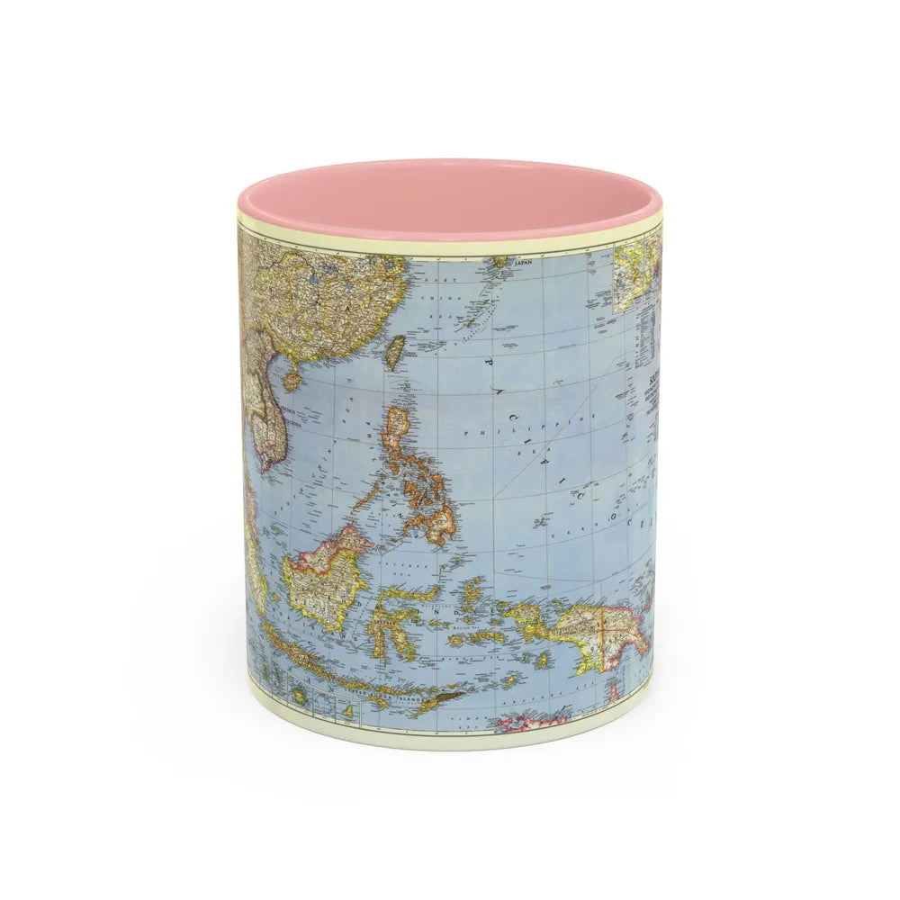 Asia - Southeast (1944) (Map) Accent Coffee Mug-11oz-Pink-Go Mug Yourself