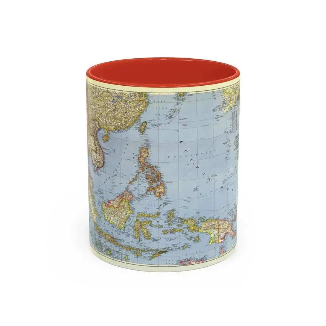 Asia - Southeast (1944) (Map) Accent Coffee Mug 11oz Red - Go Mug Yourself