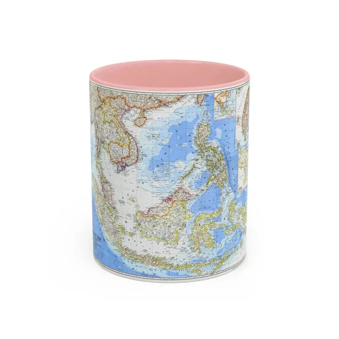 Asia - Southeast (1968) (Map) Accent Coffee Mug 11oz Pink - Go Mug Yourself