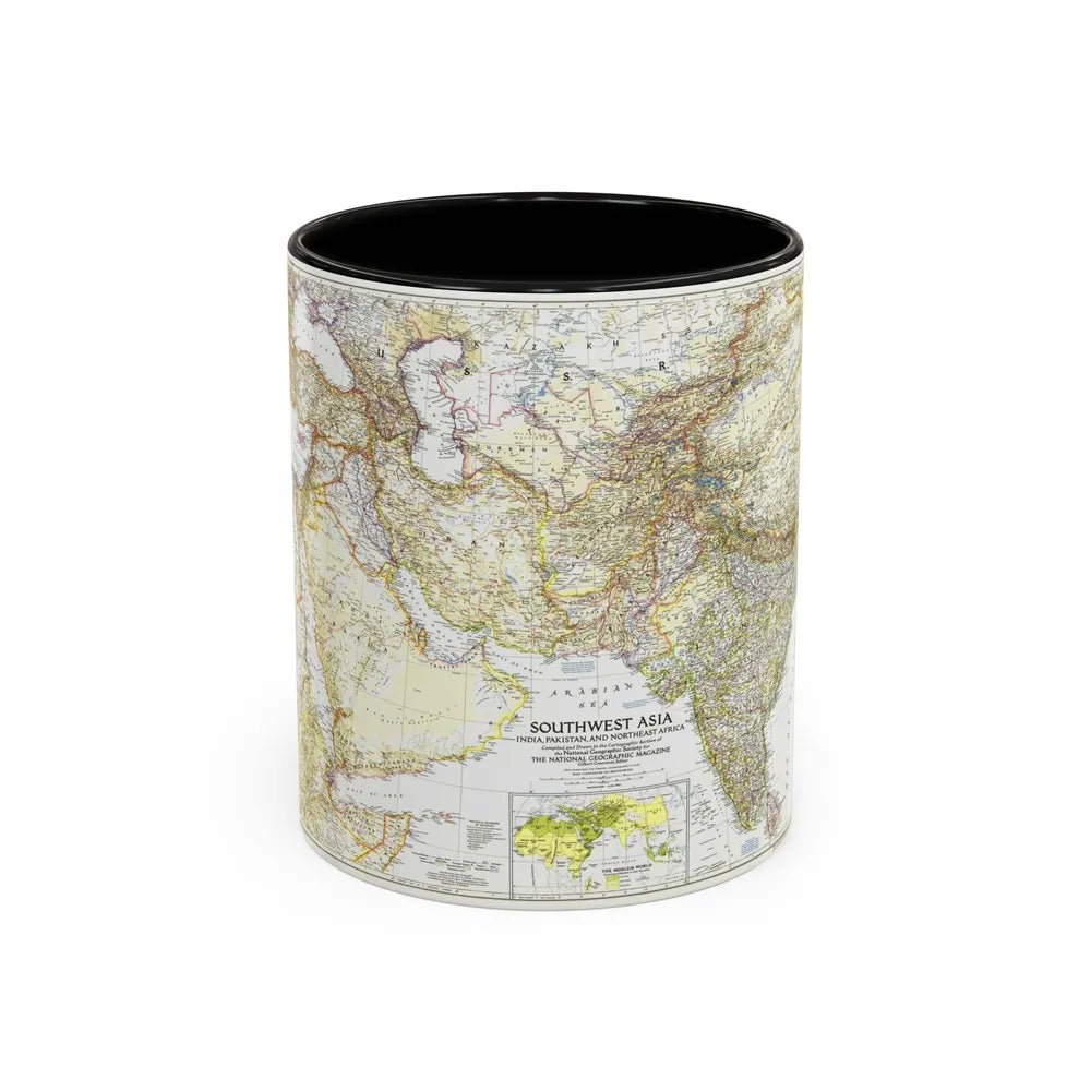 Asia - Southwest (1952) (Map) Accent Coffee Mug-11oz-Black-Go Mug Yourself